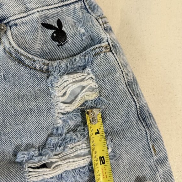 PLAYBOY X PACSUN FUNNY BUNNY VINTAGE HIGH WAISTED DENIM JEAN CUT OFF SHORTS 24 - Picture 5 of 12
